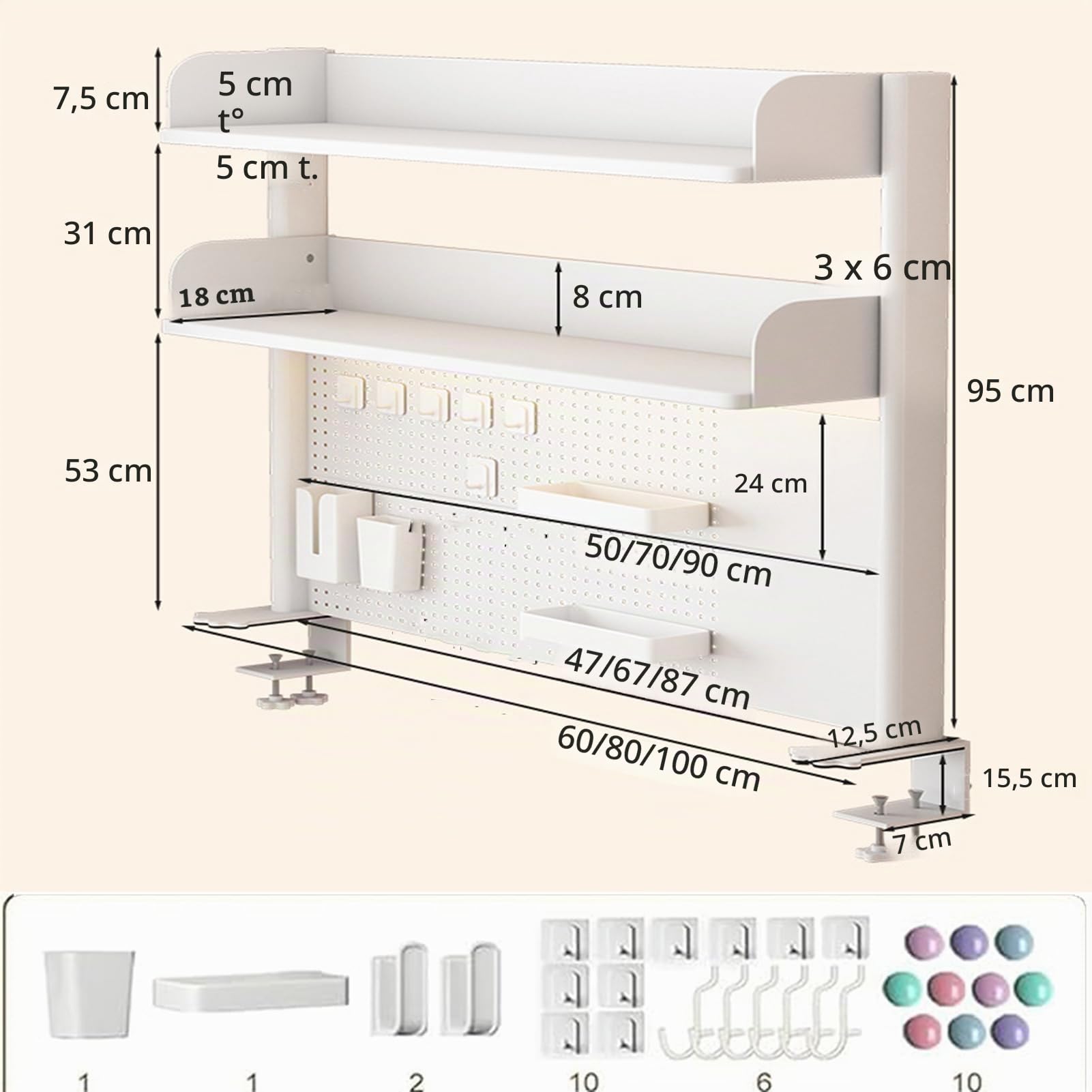 Klemmbares Schreibtisch Organizer Regal with Pegboard Schreibtisch