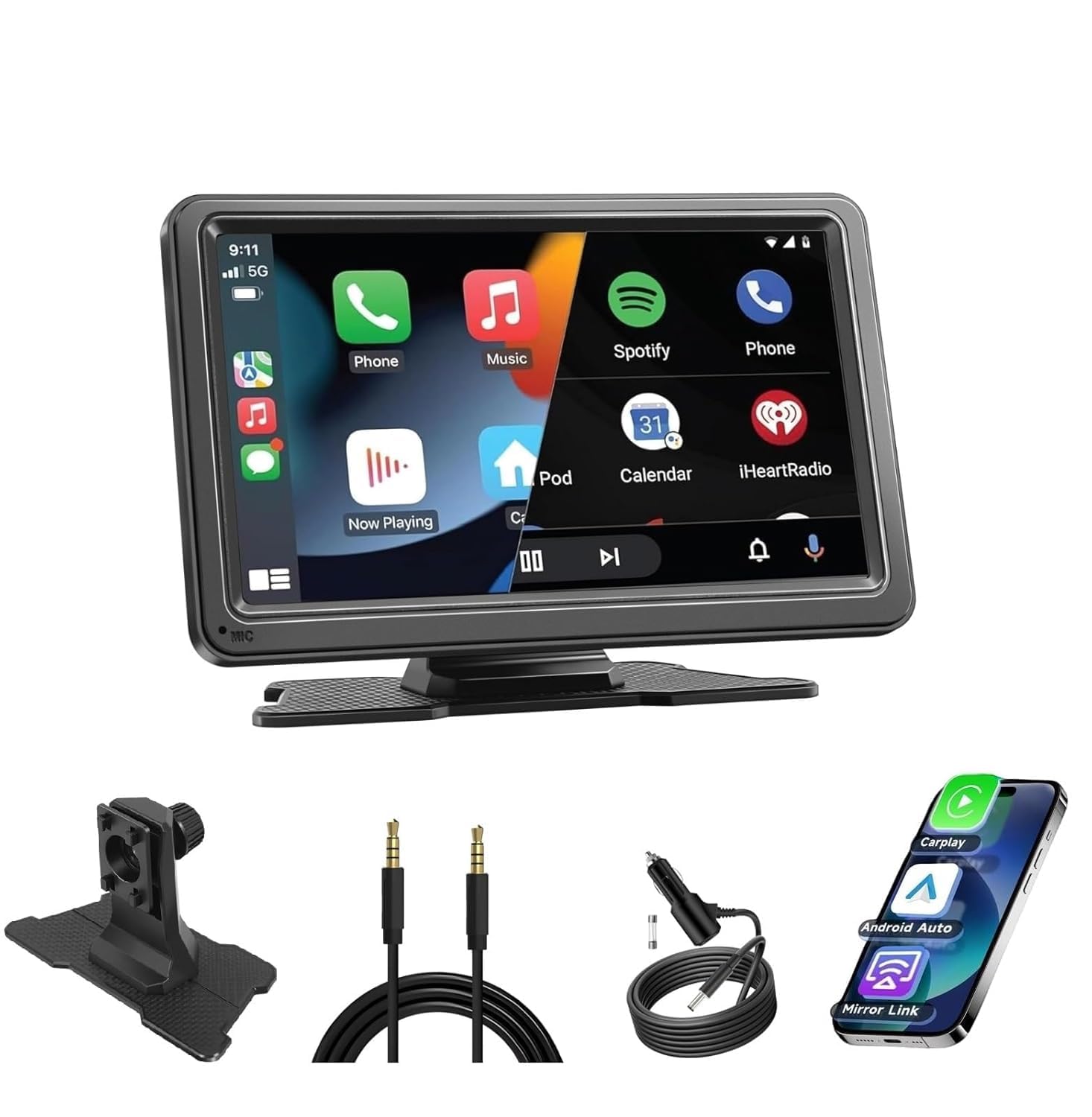 AUTO SNAP Portable Screen 7 Inch Car Play Android Auto Screen Touch Screen Wirelss Voice Control Bluetooth Mirror Multimedia