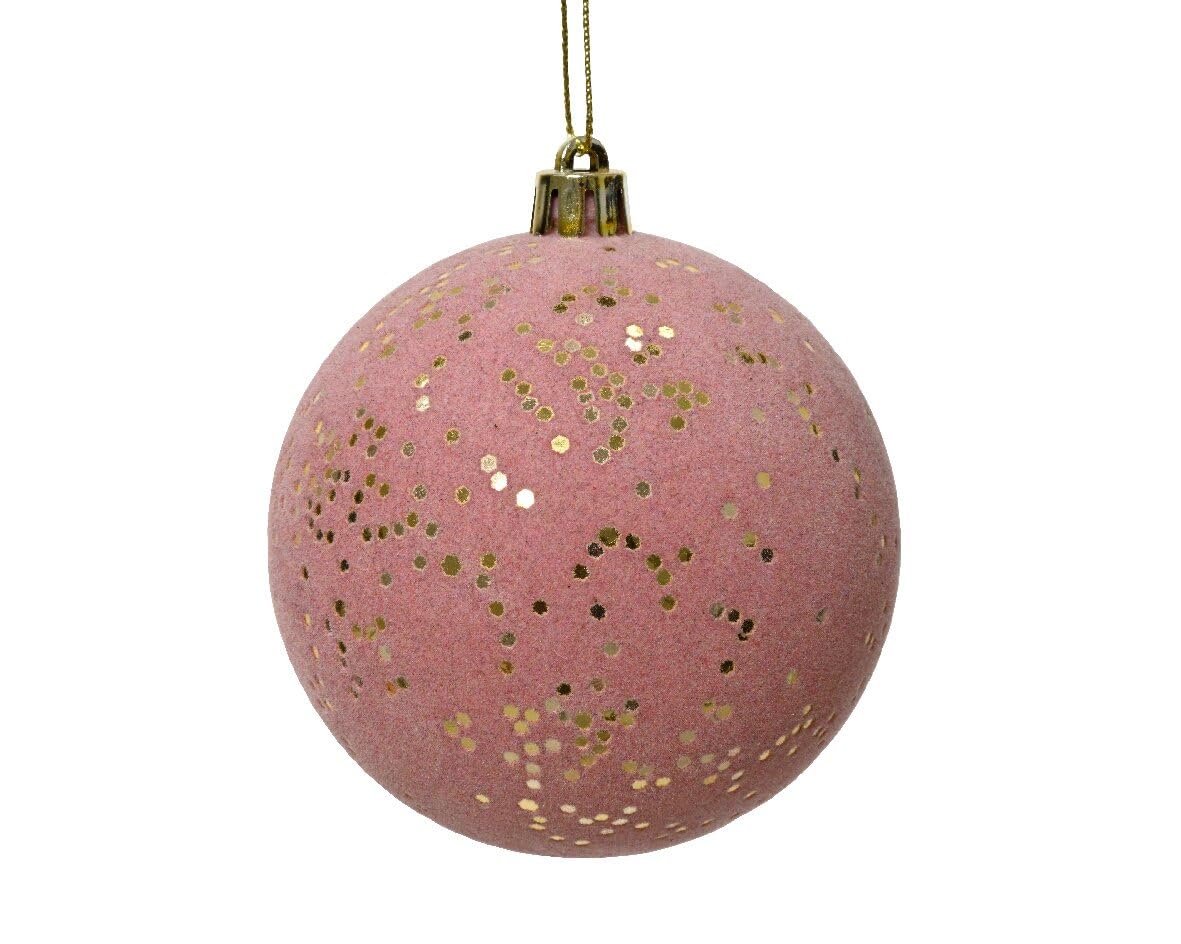 KaemingkDecoris Shatterproof Flock Sequin Christmas Bauble, 8 cm Diameter, Velvet Pink