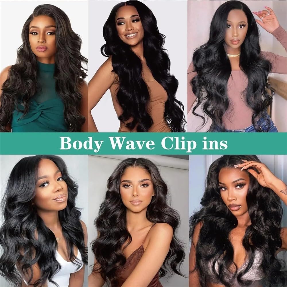Dopinki do przedłużania włosów Body Wave Clip in, prawdziwe włosy, 120 g, 8 sztuk, z 20 klipsami, nr 1B, naturalna czerń, 40-66 cm, na całą głowę, miękkie (40-66 cm), na całą głowę, miękkie (40-66 cm)