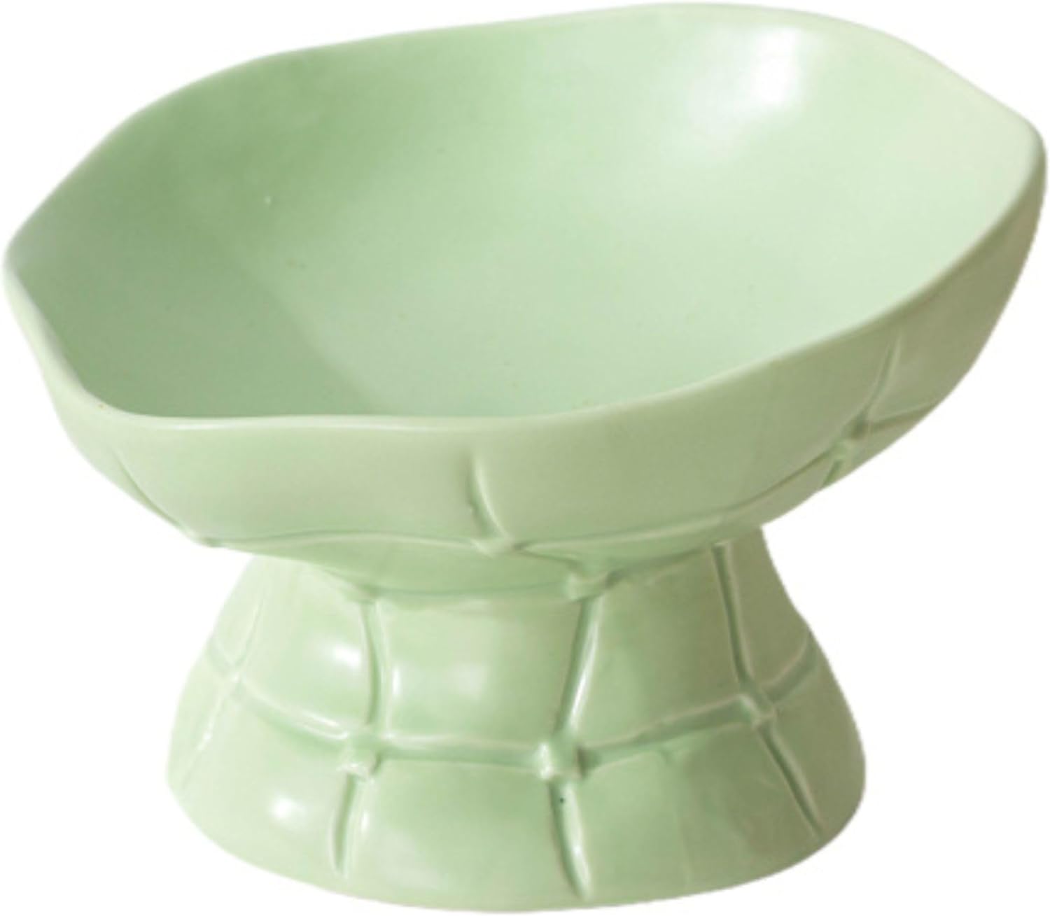 Lotus Series Tilted cat Feeder, Ceramic Raised Cat and Dog Food Dishes, Modern Minimalist Lotus Root Design (Green)
