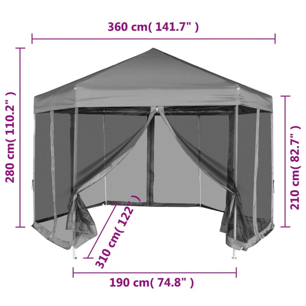 vidaXL Gazebo Esagonale Pop-Up con 6 Pareti Grigio 3,6x3,1 m