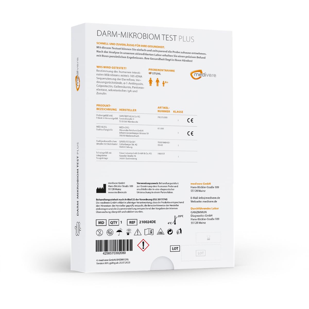 Labordiagnostik Darm-Mikrobiom Plus Stuhltest - komplette Analyse von Darmflora, Verdauungsenzymen und Entzündungsmarkern - professionelle Auswertung