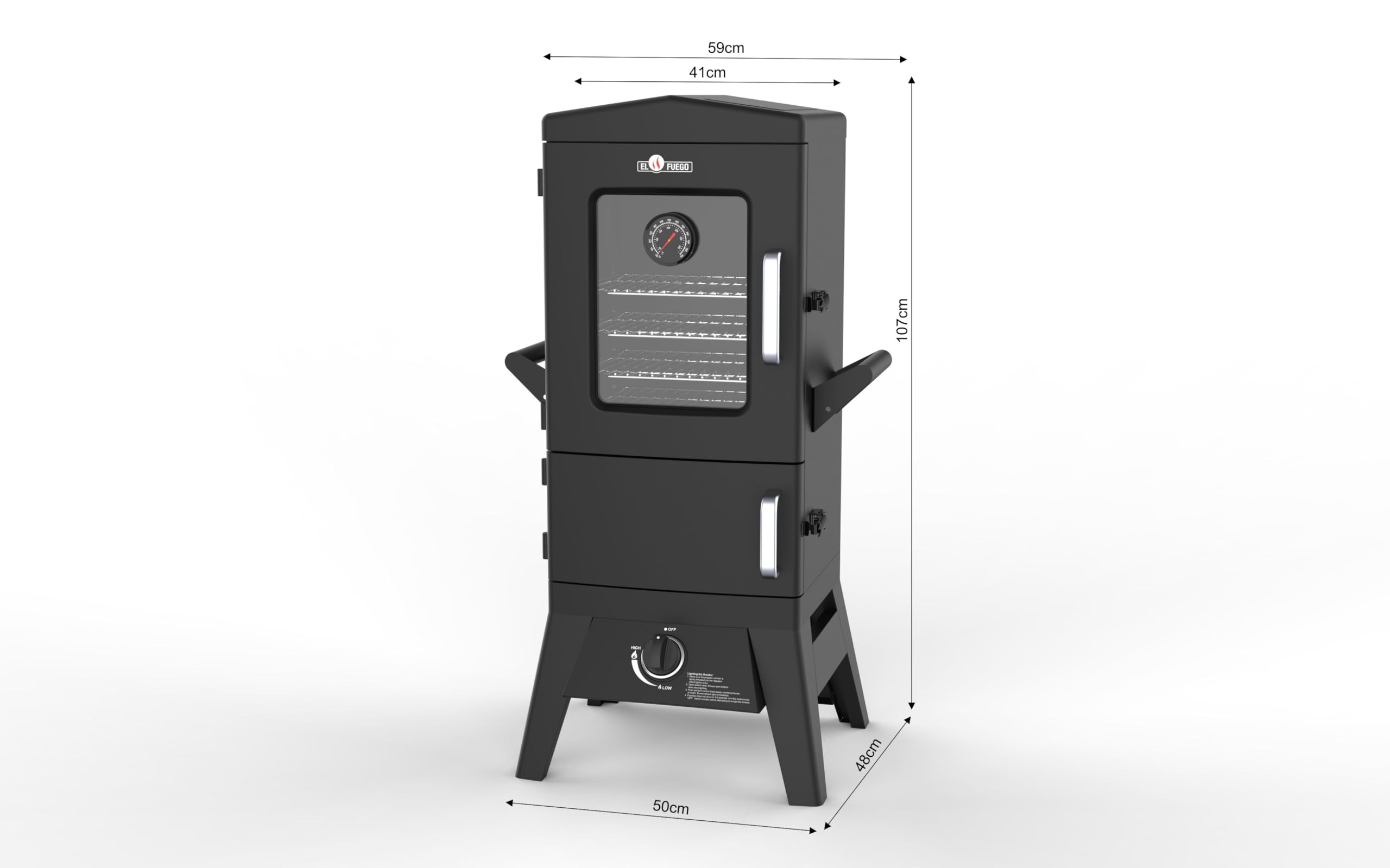 Gasgrill "Portland W2" von El Fuego® Smoker mit Fenster, inkl. Gasschlauch u. Druckminderer, 3,5 kW leistungsstark, mit Thermometer, große Garkammer, AY 3176