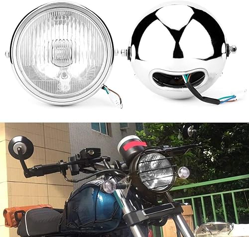 Miniatura 4 de Acouto Faro delantero de motocicleta de 12 V, 5.75 pulgadas, universal, modificado, retro, carcasa plateada, lente blanca, faro delantero para GN125