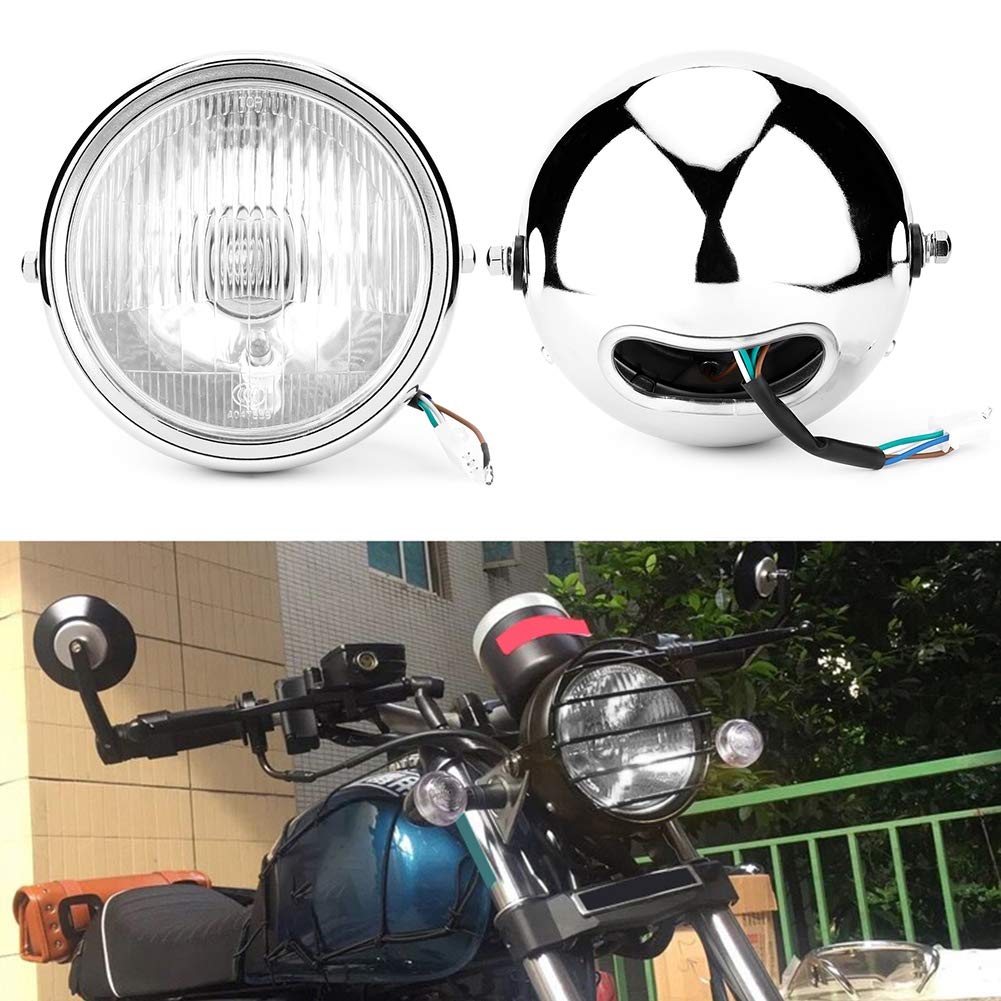 Faro Anteriore Moto Completo 12v - Motorcycle Headlight 5.75in Universale Modificato Retro Argento Con Lente Bianca