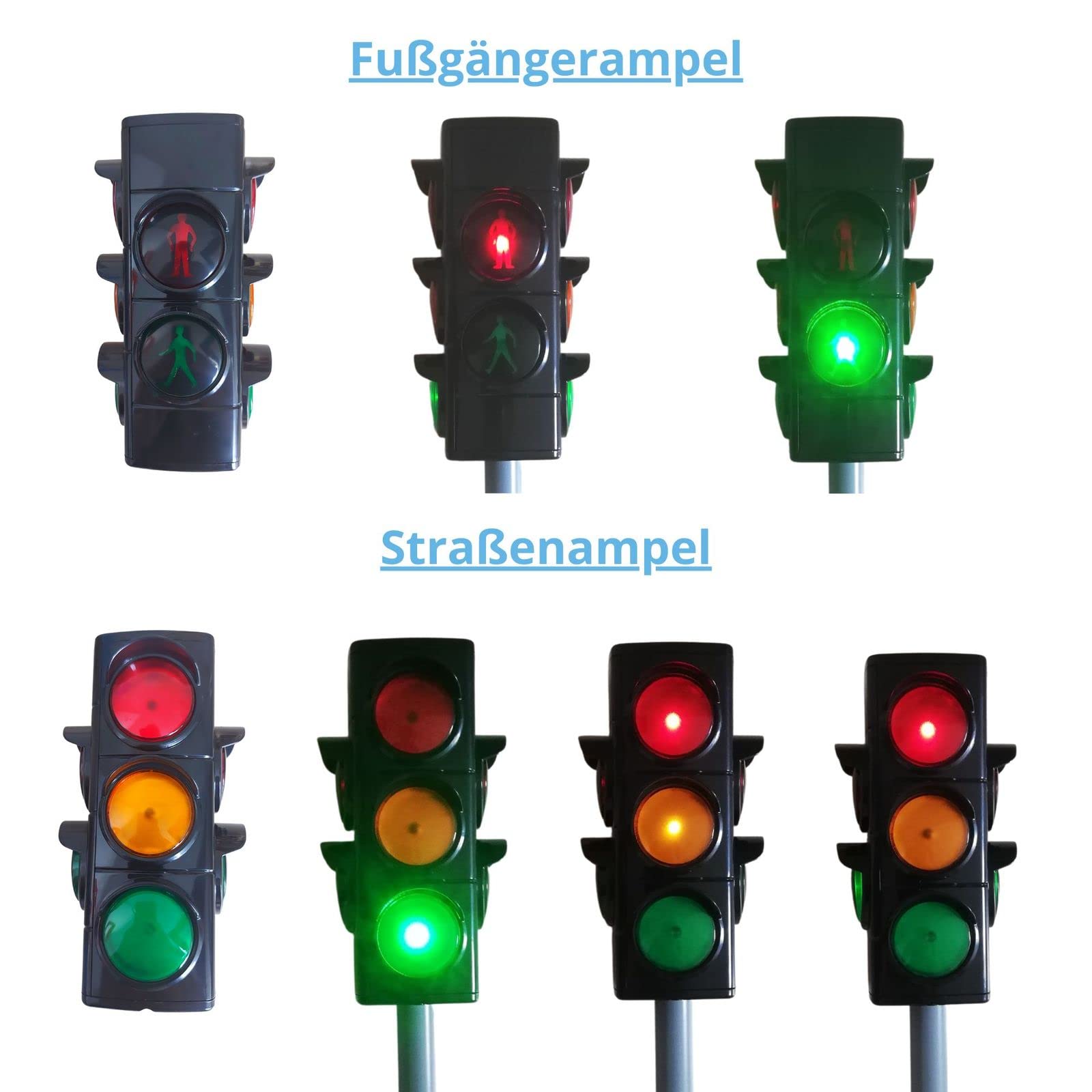 alldoro 60095 Verkehrsampel, Ampel für Kinder mit breitem Fuß, ca. 75 cm hoch, mit 2 Fahrzeug-und 2 Fußgängerampeln, batteriebetrieben, 2 Leuchtmodi und Schalter