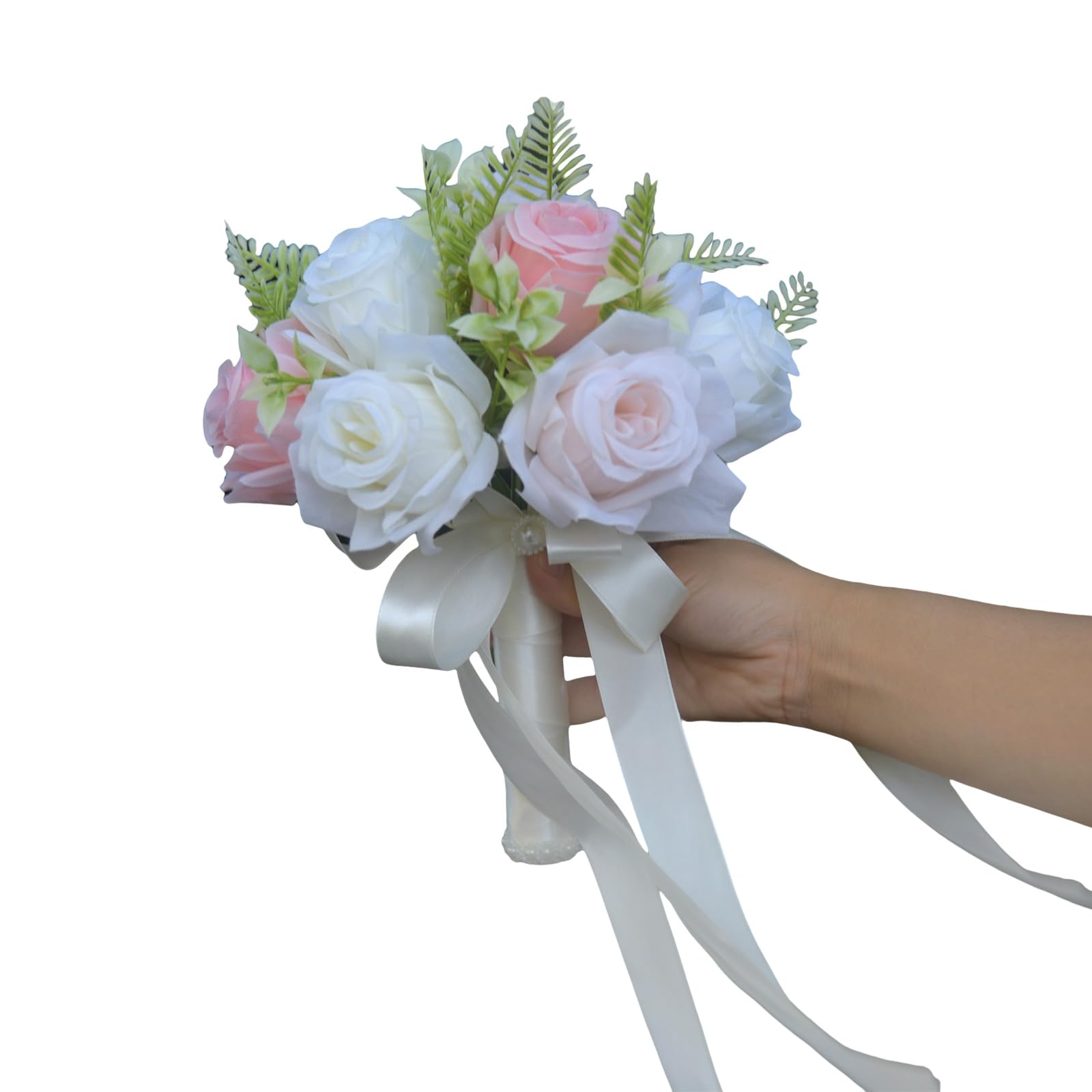 Msioytog Artificial Rose Flower Bride Bouquet Silk Flower Wedding Accessory Floral Arrangement for Formal Occasion Artificial Wedding Silk