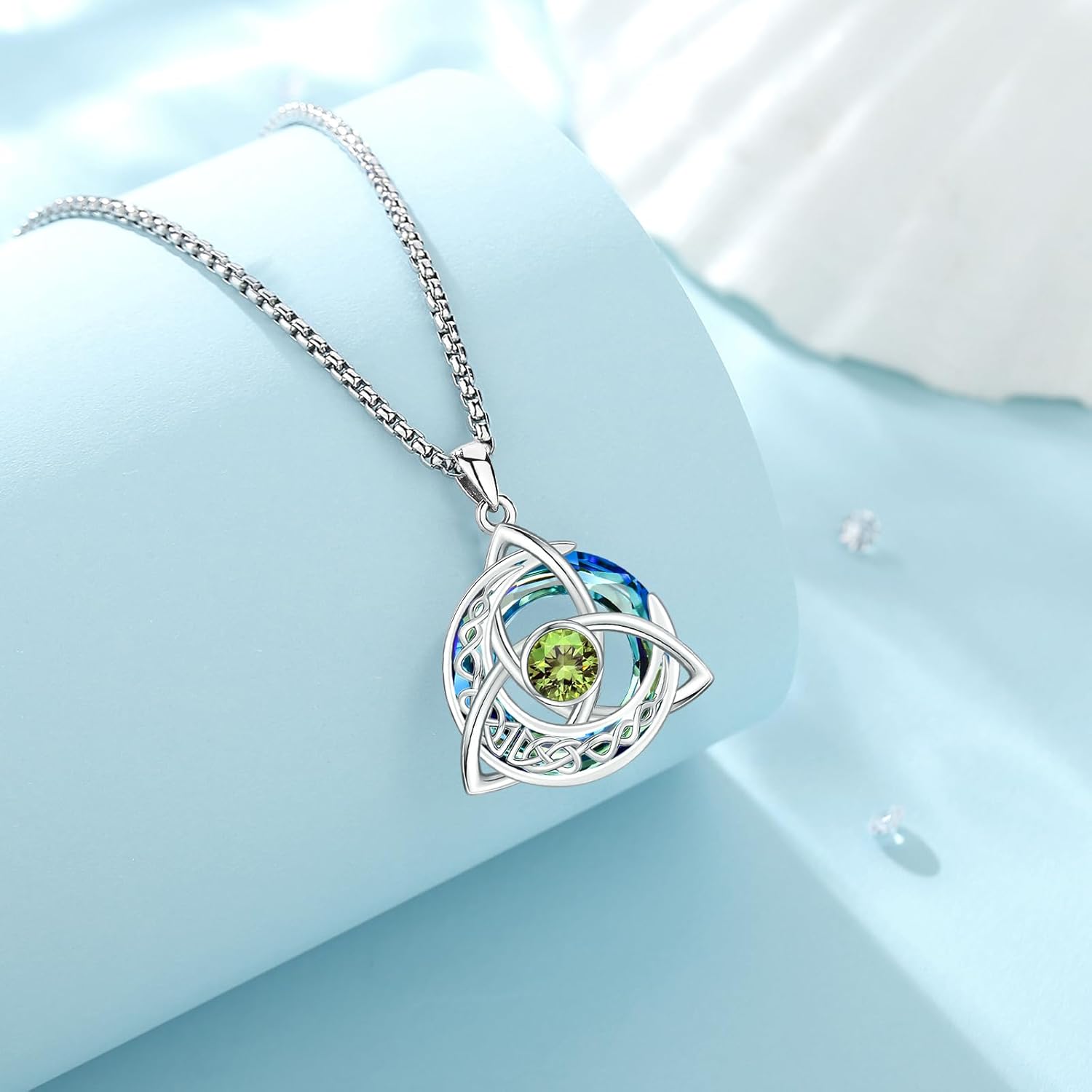 Celtic Birthstone Necklace for Women Sterling Silver Trinity Knot Triquetra Austria Crystal Pendant Birthstone Jewelry Birthday Anniversary Irish Scottish Gifts for Her Girlfriend - Image 2