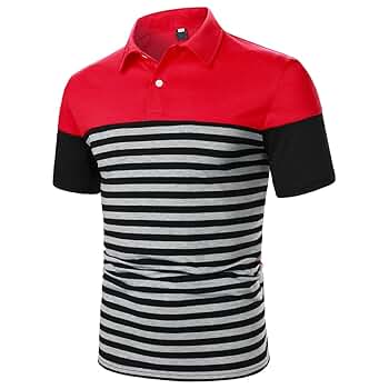 Amazon.com: Men Short Sleeve Polo Shirt Two-Color Stripe