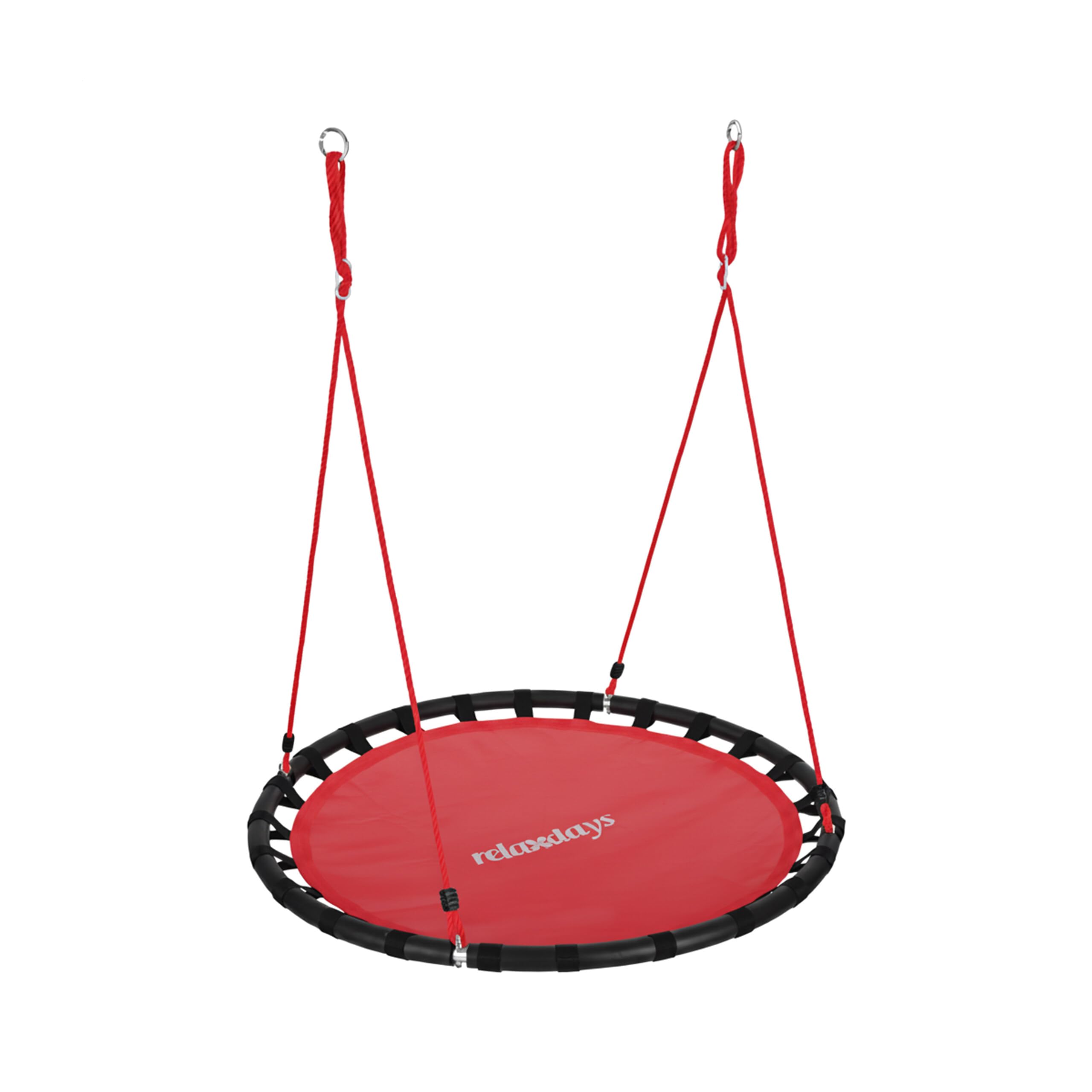 Relaxdays Okrągła huśtawka wisząca, dla dzieci i dorosłych, regulowana, na zewnątrz, Ø: 120 cm, do 100 kg, czerwona, 150 x 120 x 120 cm