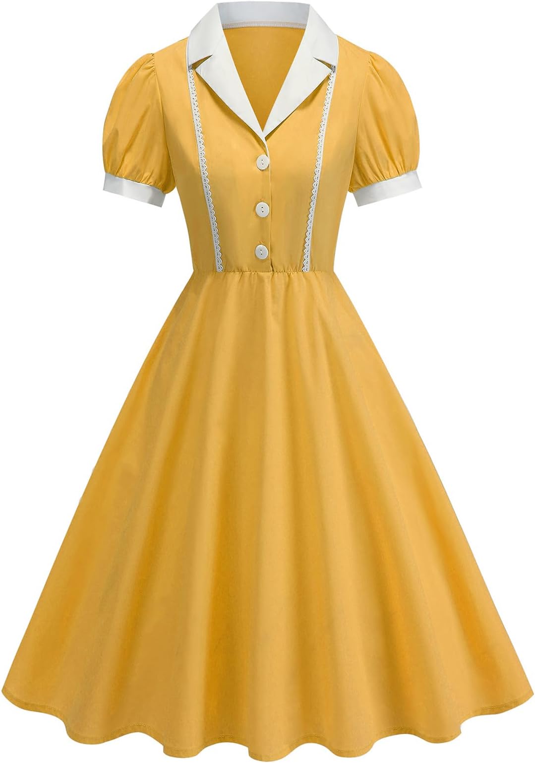 Women's 1950s Retro Dress Short Puff Sleeve Midi Dress Rockabilly Dress Cocktail Dresses