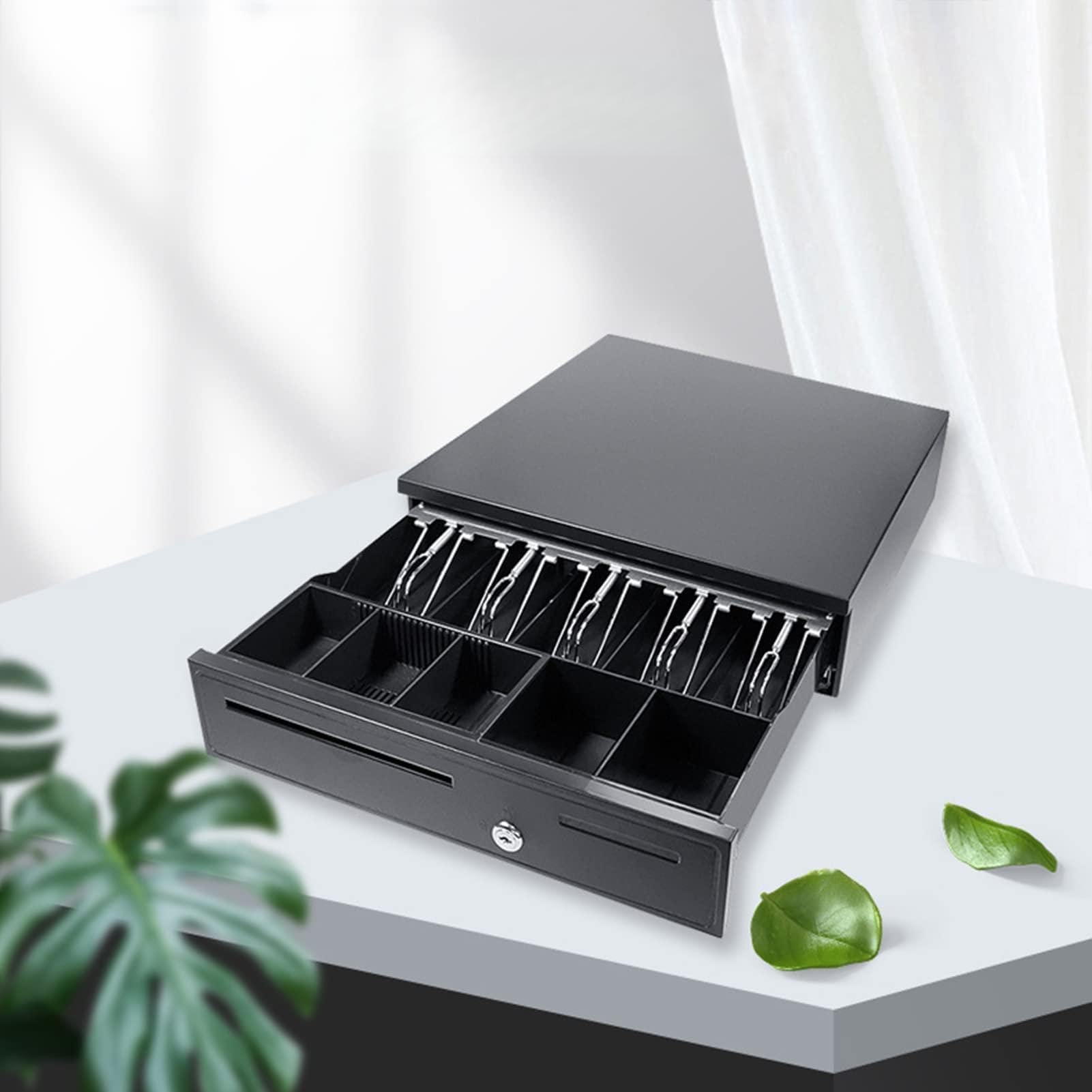 Cajón de efectivo POS con interfaz RJ11 5 bandejas para billetes y 5 monedas - Caja registradora con cerradura compatible con impresoras de recibos - Construcción de acero