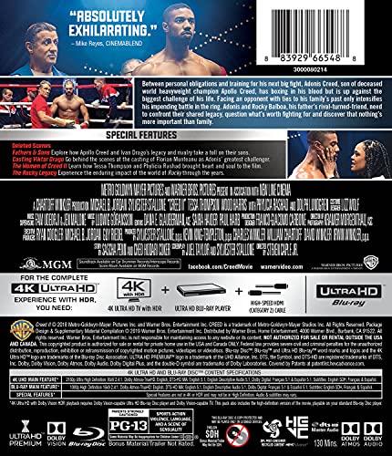Creed II Blu-ray edición USA película de boxeo drama original 3