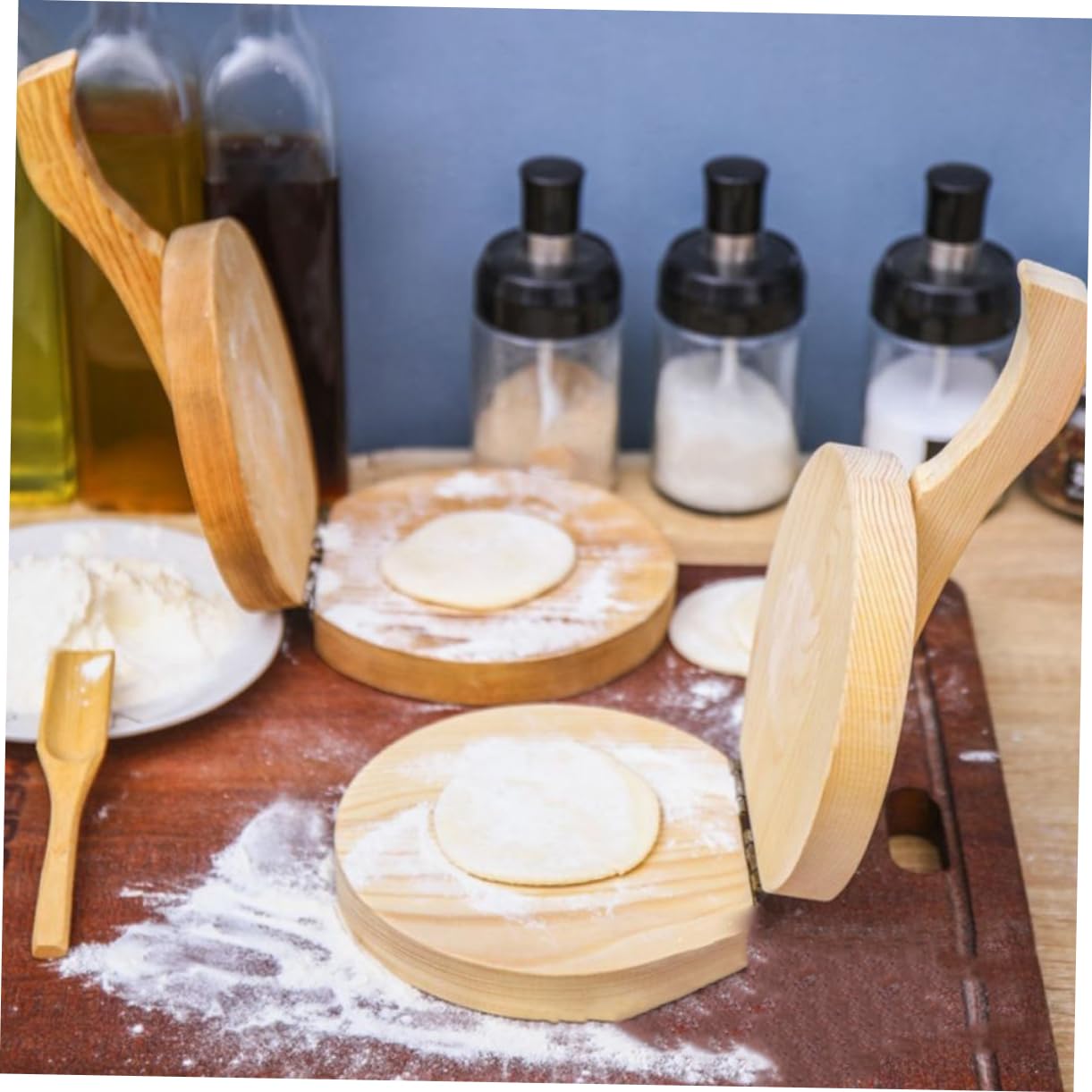 HOLIDYOYO Wooden Dough Pressing Machine Dumpling Wrapper Presser Easy to Clean for Dumpling Maker and Kitchen Gadgets