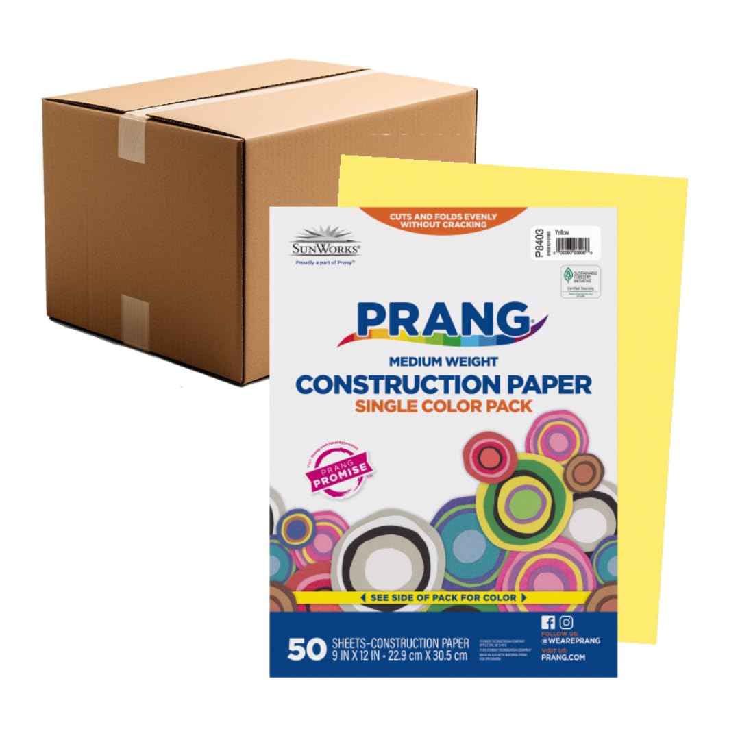 Prang Construction Paper, 9" x 12", Yellow, 50/Pack, 50 Packs