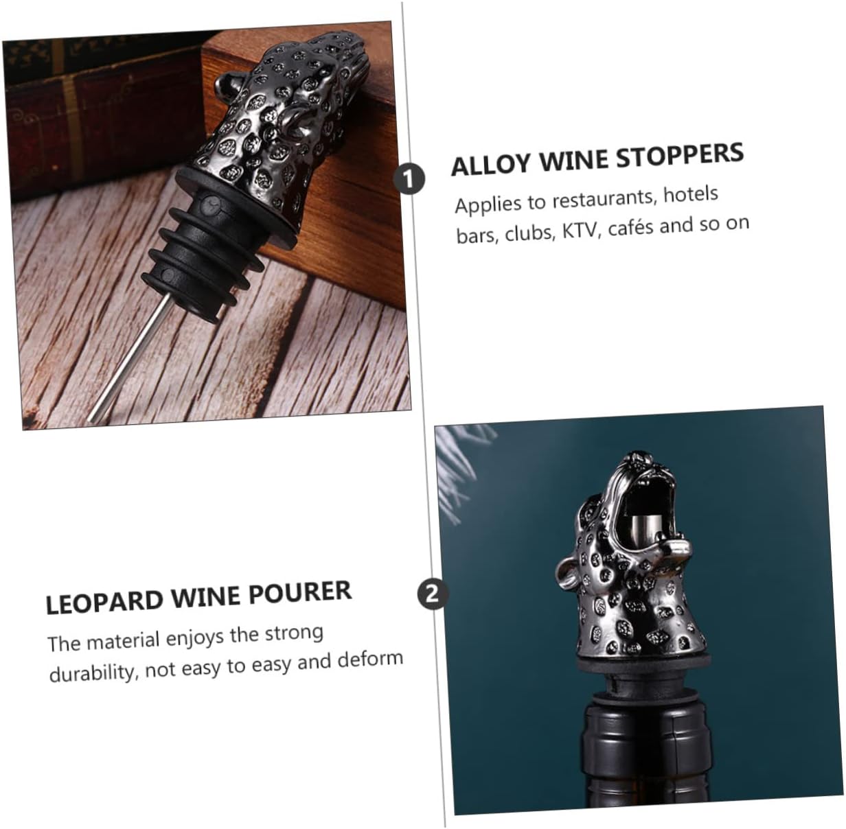 Cork, 2pcs Leopard Head Wine Stopper Wine Bottle Pourer Oil Spout Pourers Oil Bottle Alloy Wine Stoppers Pour Spout Wine Spout Animal Alloy Bottle Stopper