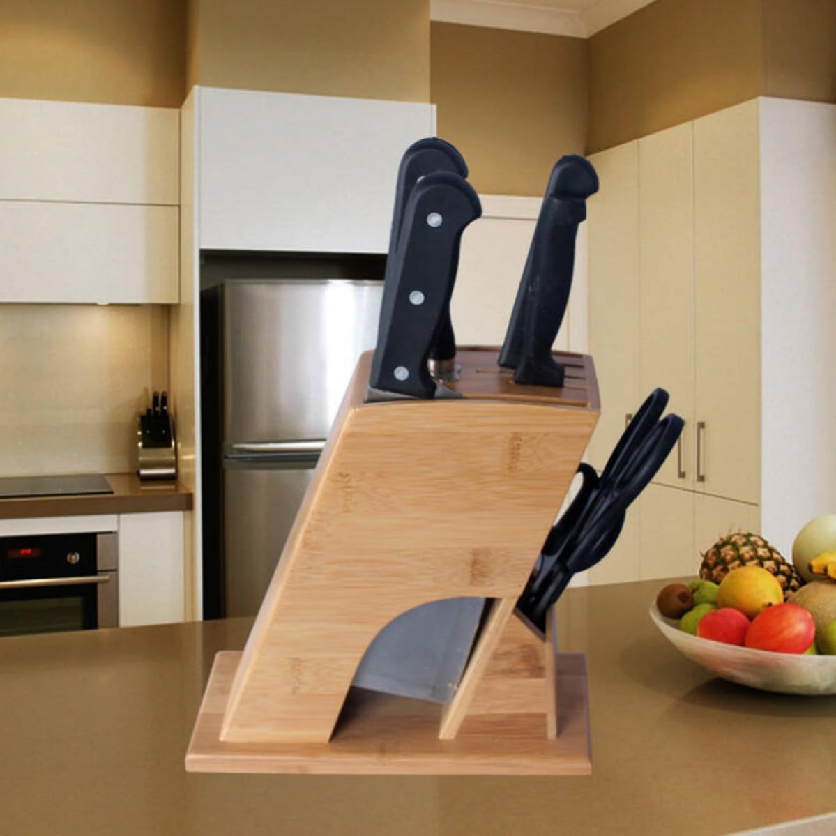 Knife Block with 60 Degree Slanted Slots for Kitchen