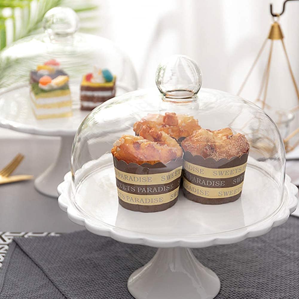 Soporte De Cerámica para Tartas con Cúpula De Vidrio, Tapa Redonda, Plato De Degustación De Camarero, Bandeja De Exhibición De Pan De Postre para Alimentos, Pasteles De Queso-29.2X25.5X25.5CM