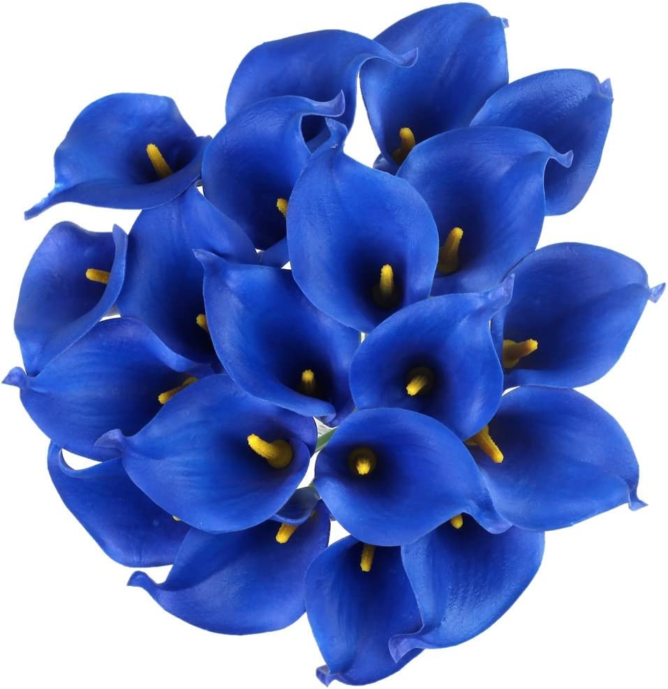 Houda Calla Lily Bridal Wedding Artificial Fake Flowers Party Decor Bouquet PU Real Touch Flower (Royal Blue 20PCS)