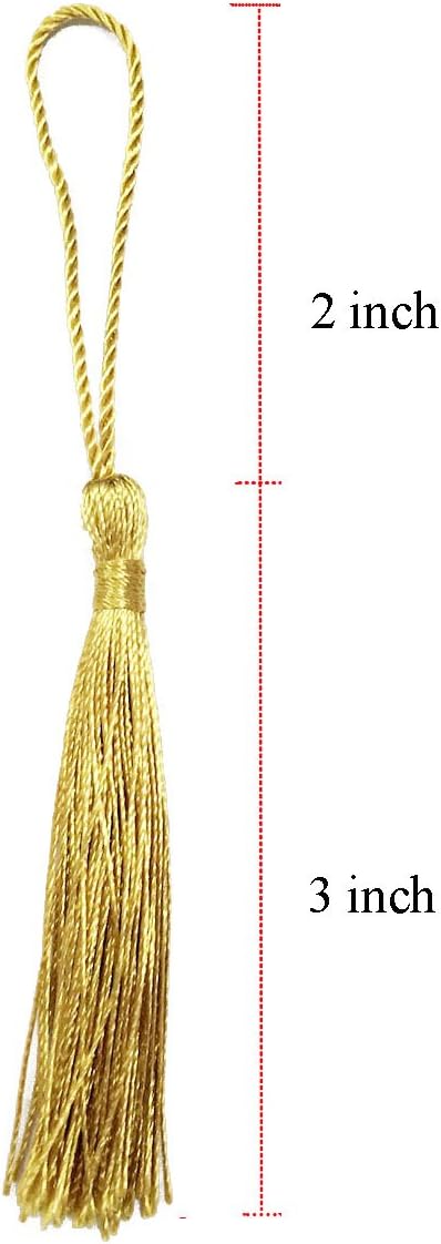 100pcs 13cm/5 Inch Silky Floss Bookmark Tassels with 2-Inch Cord Loop and Small Chinese Knot for Jewelry Making, Souvenir, Bookmarks, DIY Craft Accessory (Light Gold)