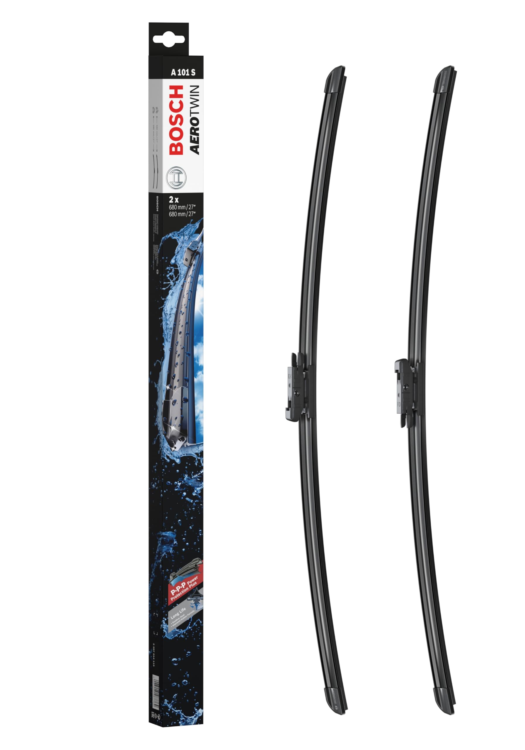 Bosch Bosch Aerotwin A 101 S - Front Windscreen Wipers - Set of 2 Replacement Blades - Comes with Pre-assembled Adapter - 2 Blades, 68