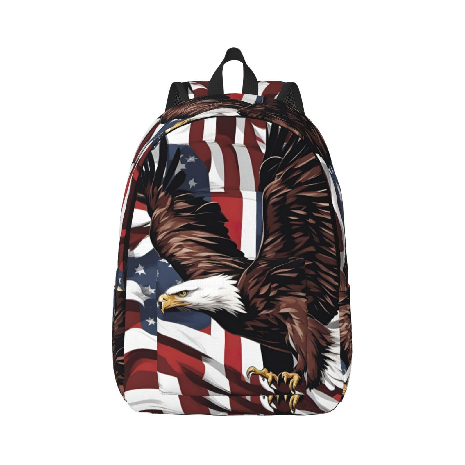 Longzehao Canvas Fashions Eagle with USA Flag Print Backpacks,Casual Lightweight Sports Rucksack Travel Multipurpose Bag, Black, M, Travel Backpacks