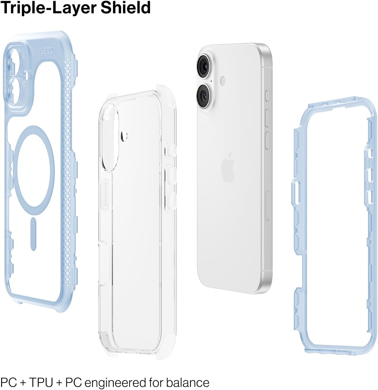 ORIbox Seralyn Series for iPhone 16 Plus Case - MagSafe Compatible, Triple-Layer Shockproof Protection, Crystal-Clear Back with Elegant Matte Frame(6.7", Sky Mist) - Image 4