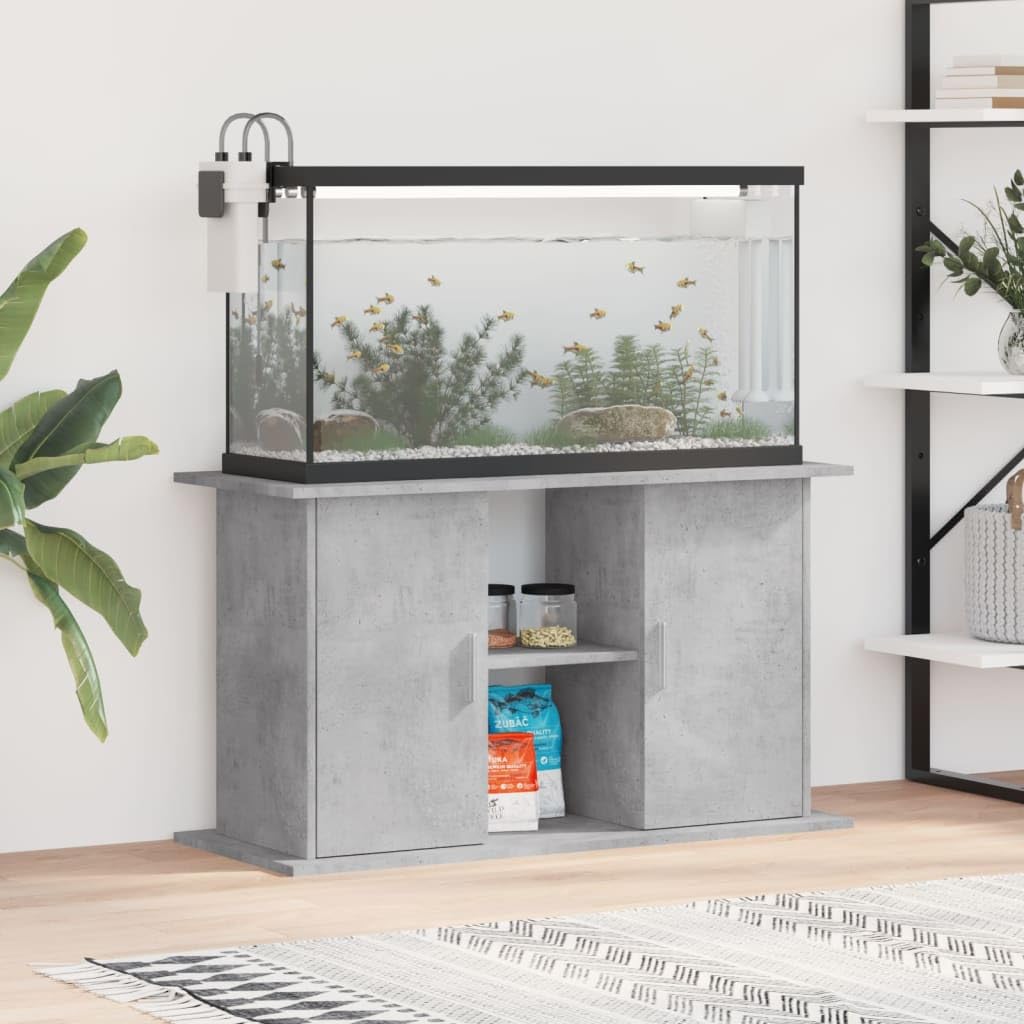 Gecheer Aquarium Stand Fish Tank Cabinet Free Standing Side Cabinet with Open Storage Shelves for Home Living Room Concrete Grey 101x41x58 cm Engineered WoodOption 1