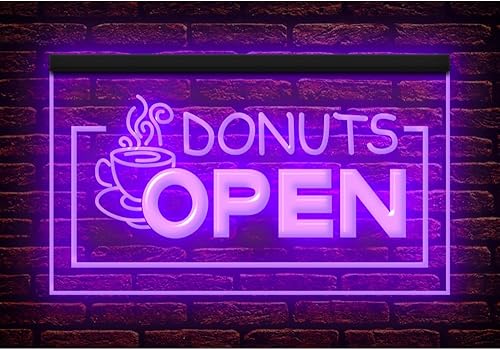 Miniatura 10 de 110010 Open Donuts Cafe Shop Pan Pantalla de café caliente LED Luz de neón