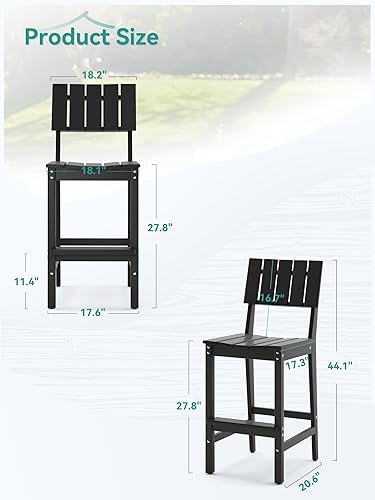 Miniatura 3 de Juego de 2 taburetes de bar para patio, sillas Adirondack altas de polietileno de alta densidad resistentes a la intemperie, sillas Adirondack de