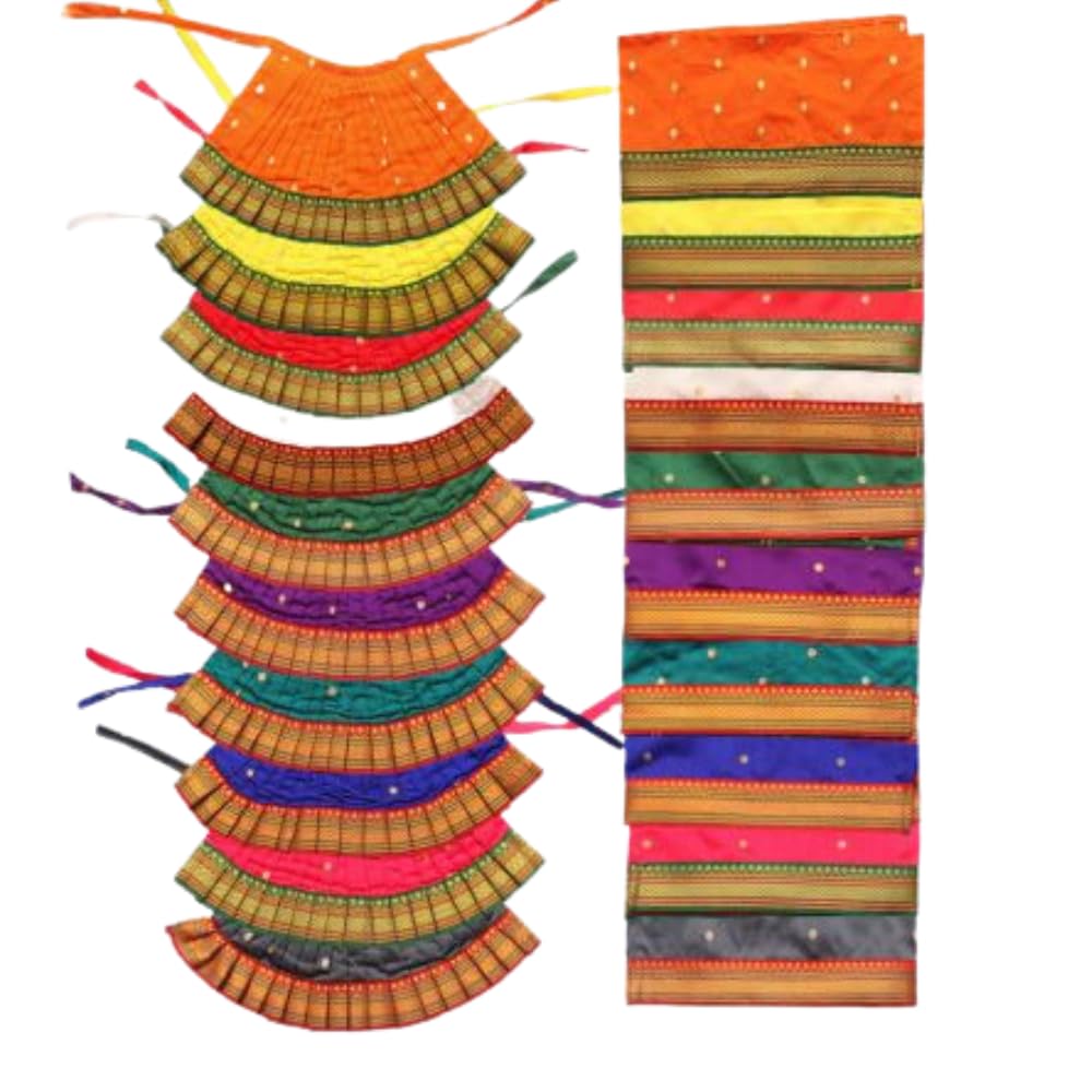 Vedic Vaani Decorative Multicolour Laxmi Durga Devi Mata Dress Poshak Vastra Cloth lehanga Chunari Puja Item for Indian Traditional Idol Statues 7 Inches - (Set of 10)