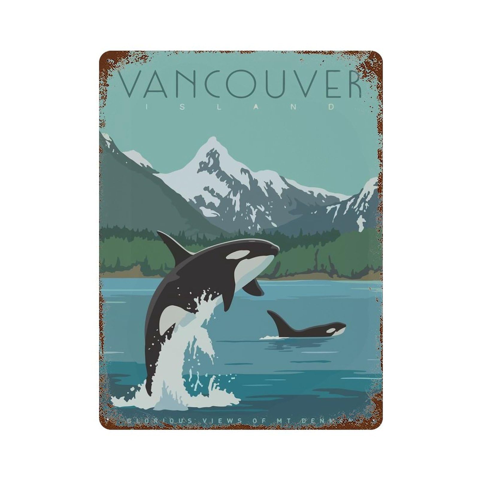 Travel to Vancouver Vintage Wall Sign 15.7"x11.8", Rust Effect Metal Decor for Office, Studio And Wall Decor