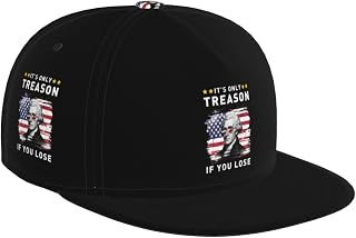 George Washington's Birthday It's Only Treason If You Lose 4-Sided Printed Flat Brim Baseball Cap, Adjustable Snapback Hat for Men & Women Street Style, Daily Wear & Outdoor Black