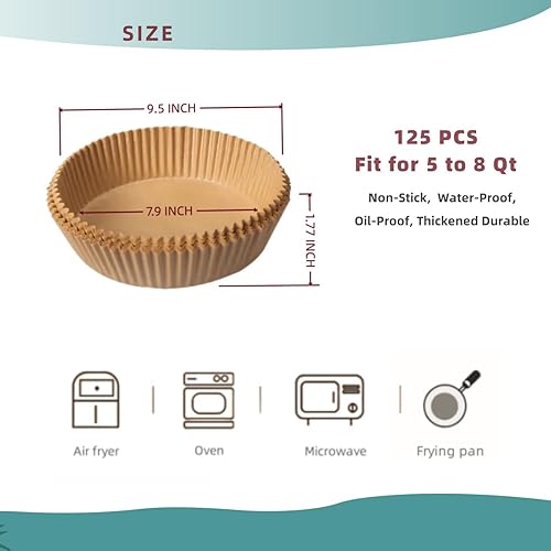 Miniatura 2 de Forros de papel para freidora de aire, desechables, redondos, de 7.9 pulgadas, 125 hojas de papel pergamino grueso para hornear, cocinar y asar,