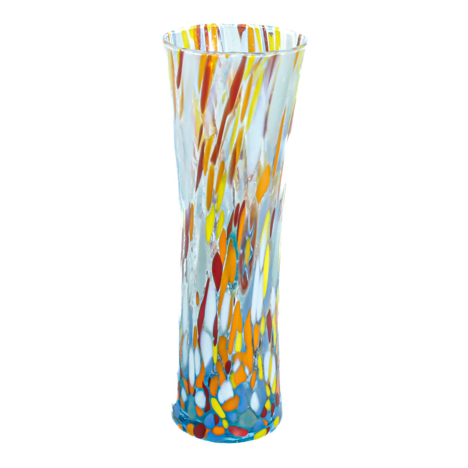 Vase Millefiori en verre de Murano bleu orange fait main 18cm