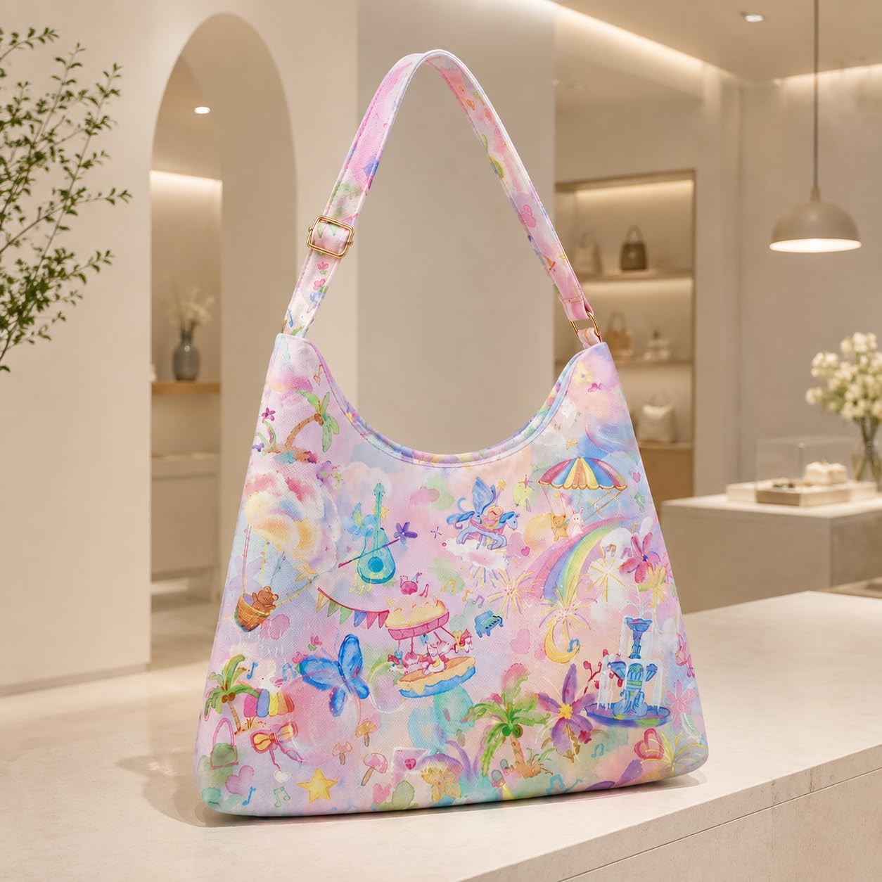 Foldable Cotton Tote Bag for Women with Adjustable Strap