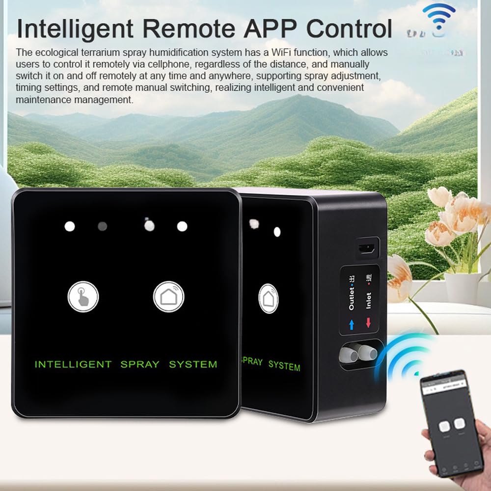 WiFi Rainforest Terrarium Timed Fogging System Gad Inteligentny zestaw natryskowy do nawilżania z 360 obrotowymi dyszami, aplikacja, zdalne sterowanie, funkcja timera, samozasysająca pompa do wsparcia