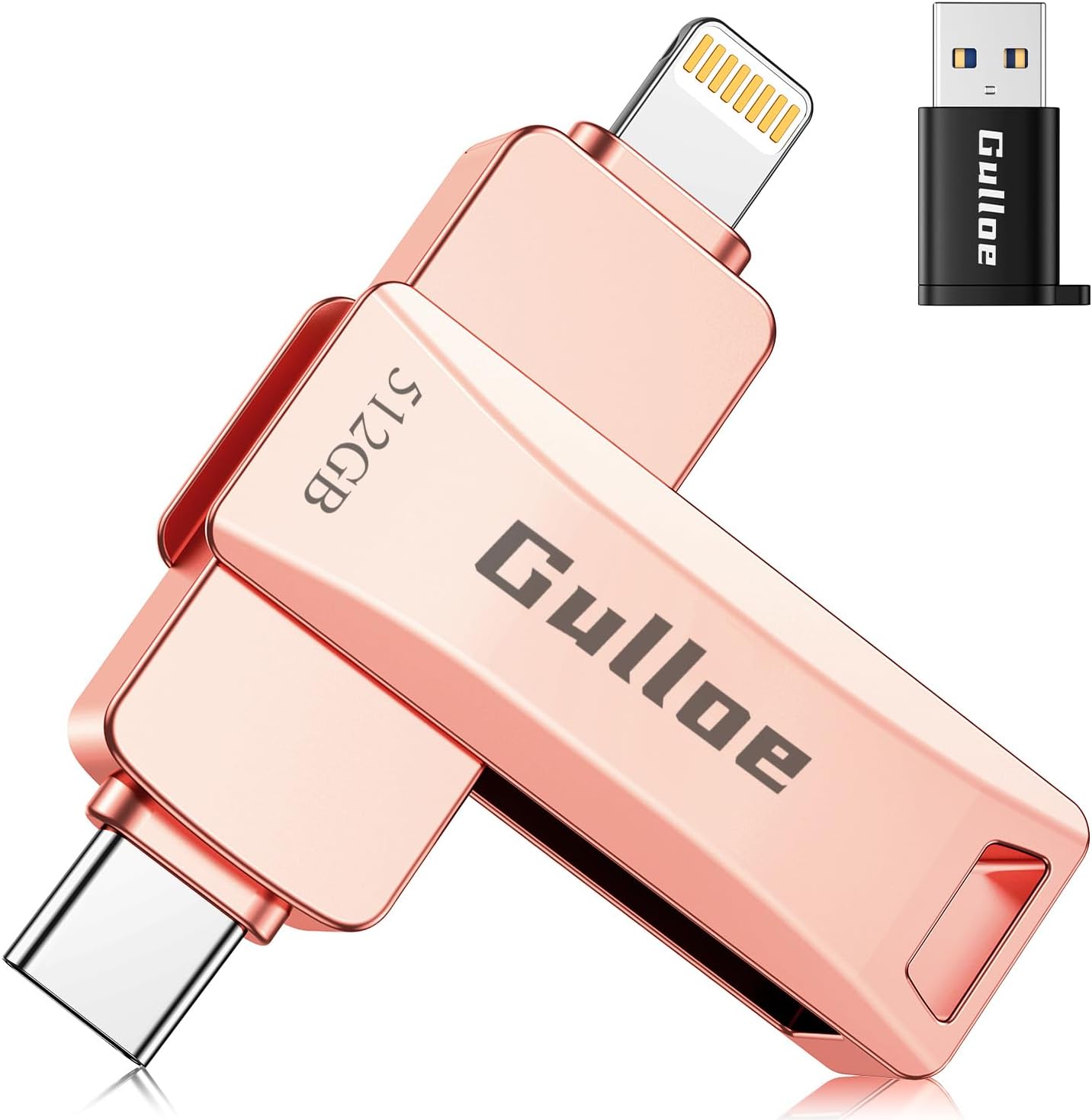 gulloe 512gb flash drive intended for iphone, plug and play, no application required, memory stick storage for photos and videos backup, compatible with iphone ipad android pc (rose gold) 512gb rose gold