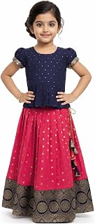 BAVLI Girls Taffeta Blouse with Jacquard Flared Lehenga Skirt Set | Festive Ethnic Outfit for Kids Price In India