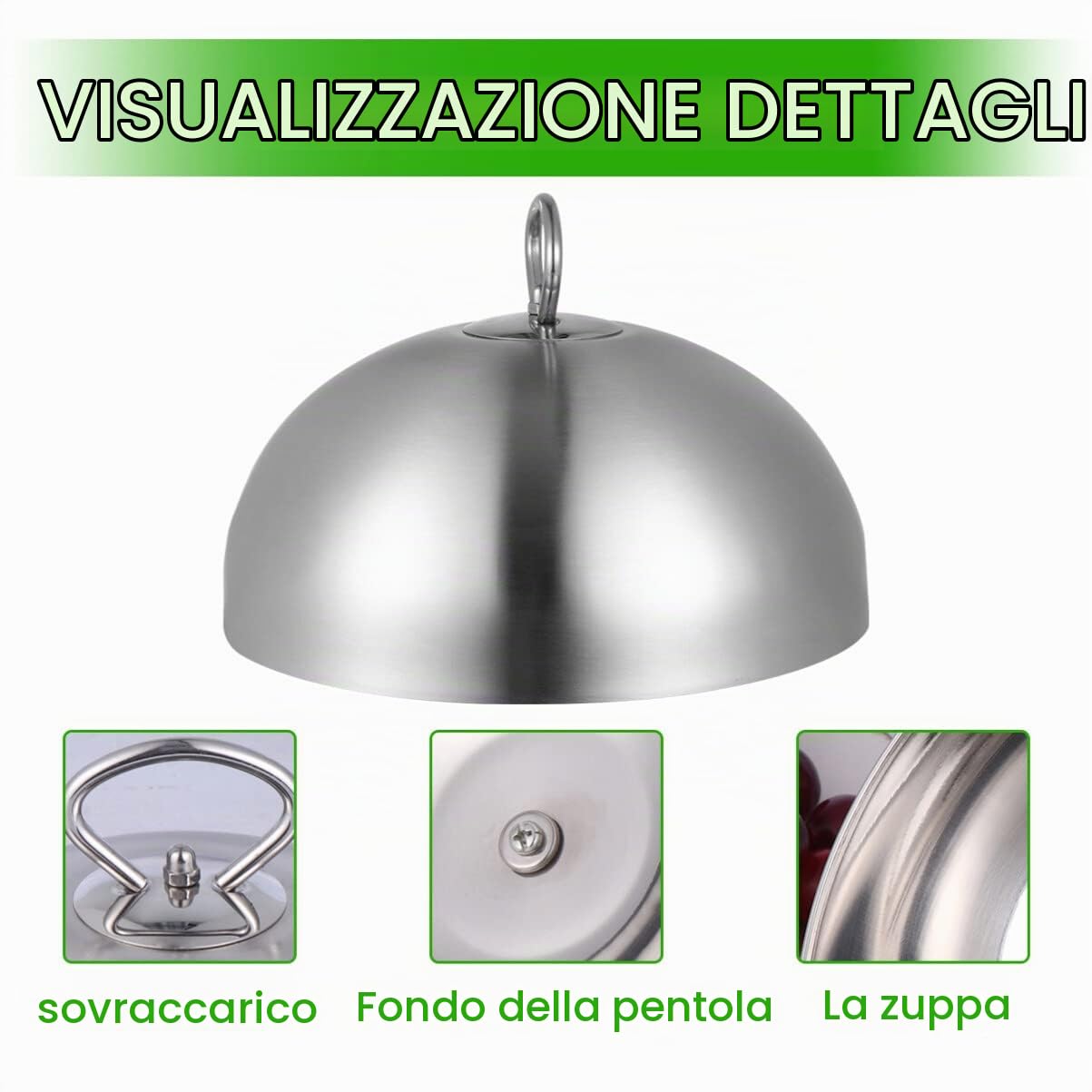 UPKOCH Copertura Anti-Schizzi D'Olio in Acciaio Inossidabile 28 Cm Con Manico Coperchio a Cupola Per Griglia E Piastra Ideale Per Cuocere Bistecche E Verdure Al Vapore