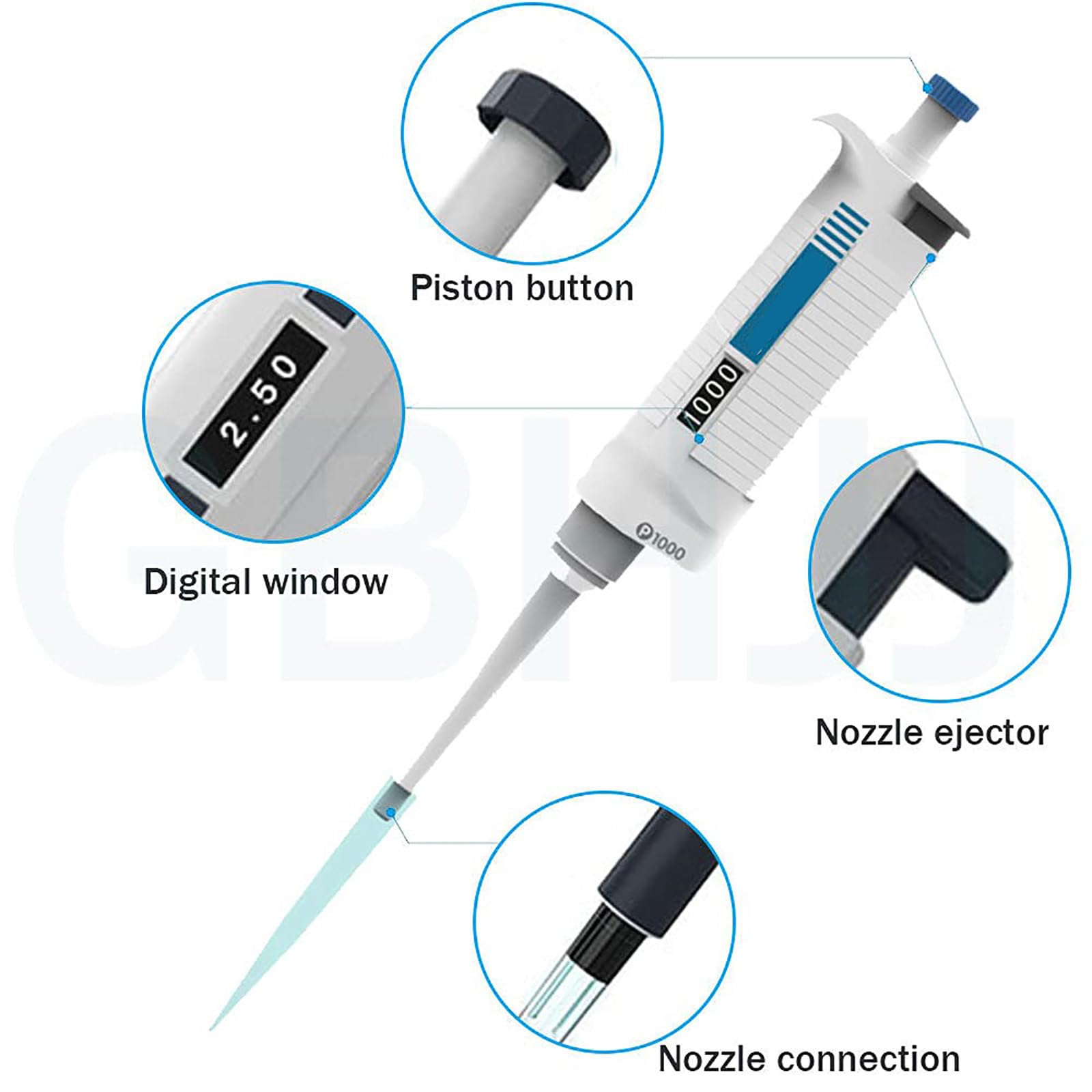 Micropipetta A Canale Singolo, Pipetta A Ripetizione Manuale, 0,1μL-10ml / Alta Precisione, Molti Tipi di Specifiche, Regolabile Digitale, con Puntali per Pipetta,1000~5000μl