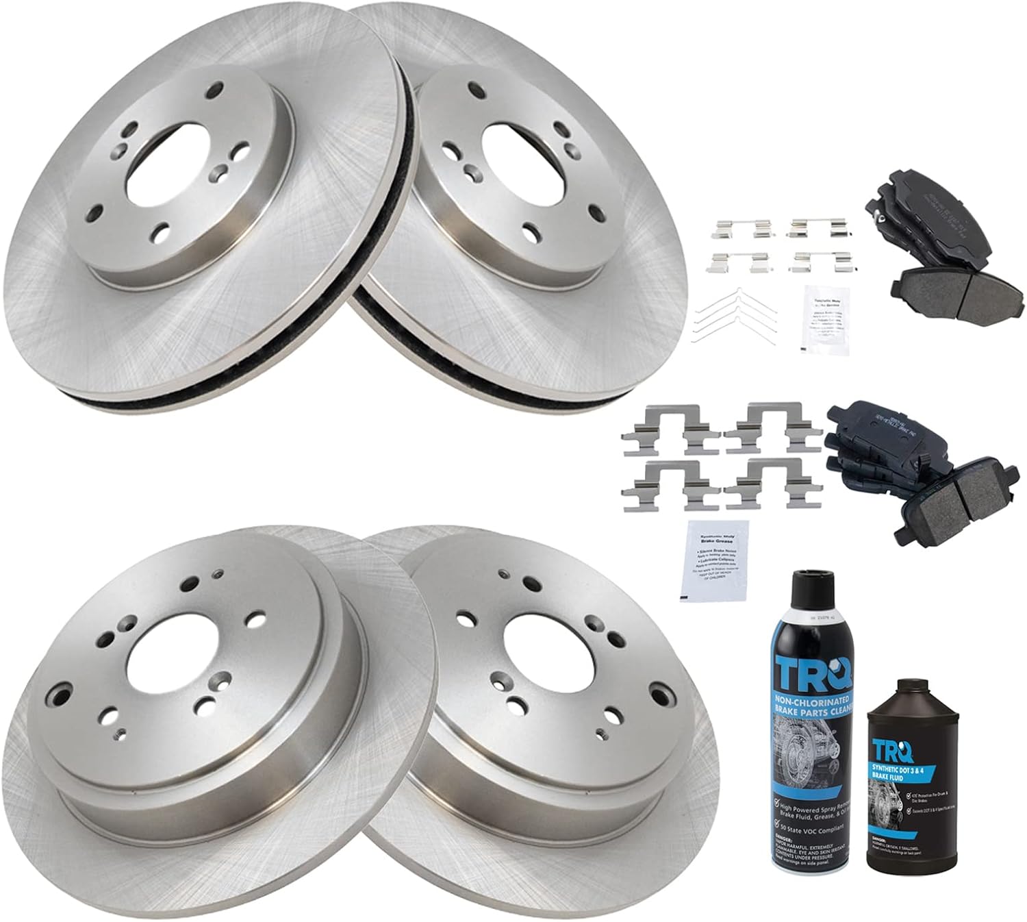 TRQ Front and Rear Brake Pad & Rotor Kit Brake Chemical Kit Brake Pads Brake Rotor Semi-Metallic Compatible with 2003-2008 Honda Pilot