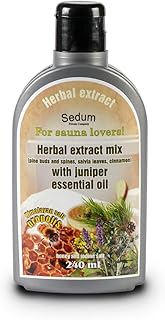 Sedum Natural Herbal Extract for Sauna, Massage, Broom Soaking - Herbal Sauna Extract Mix (Pine Buds and spines, salvia Leaves, Cinnamon) with Juniper Essential Oil, Honey and Iodine Salt - 240ml