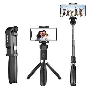 Selfie Sticks Tripod Stand, 3 in 1 Multifunctional Design, Selfie Stick with Tripod Stand & Photo Shoot, Selfie Stick with Bluetooth Remote (Black)