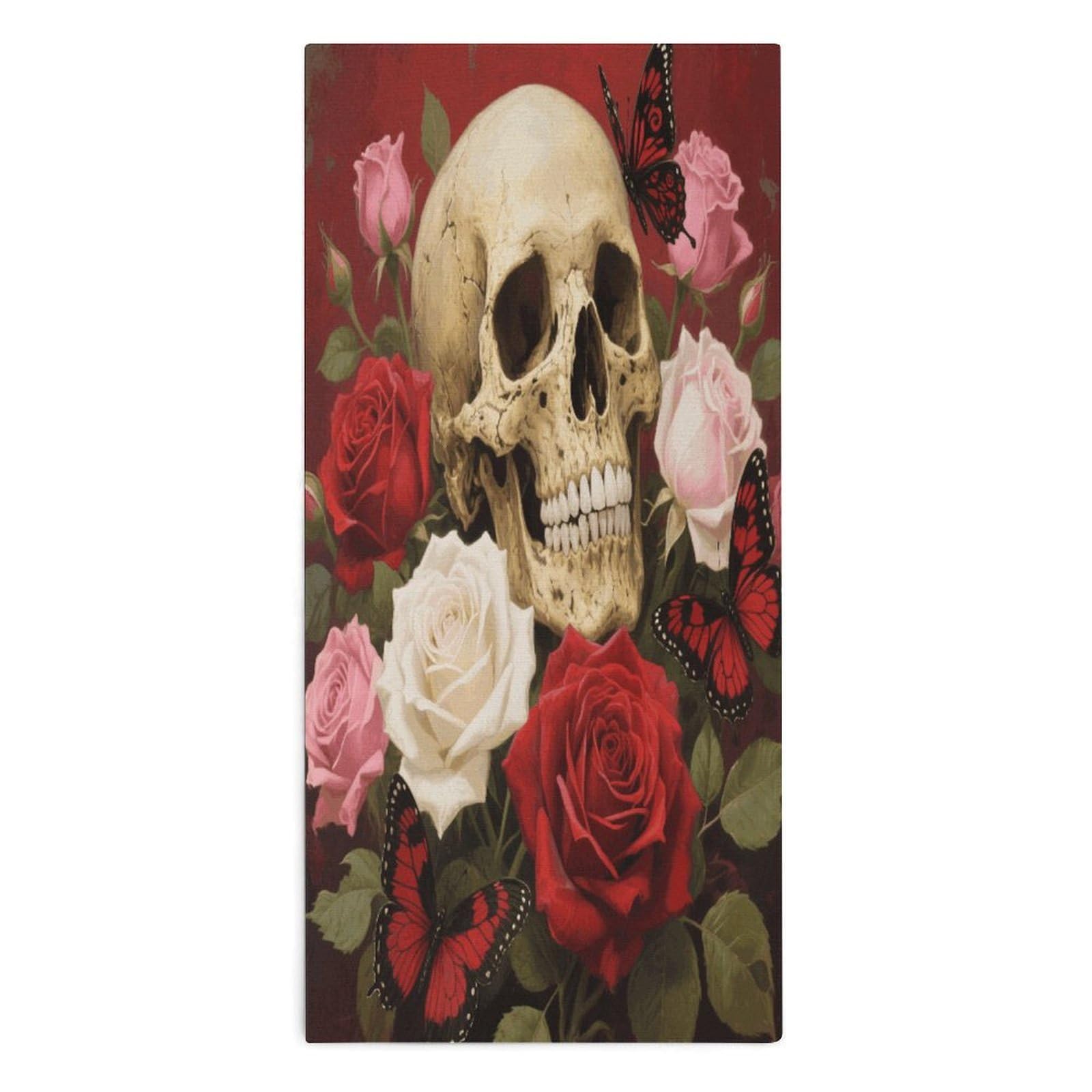 YUXBVKRS Vintage Rose Skull Hand Towels for Bathroom 14x29 Inch