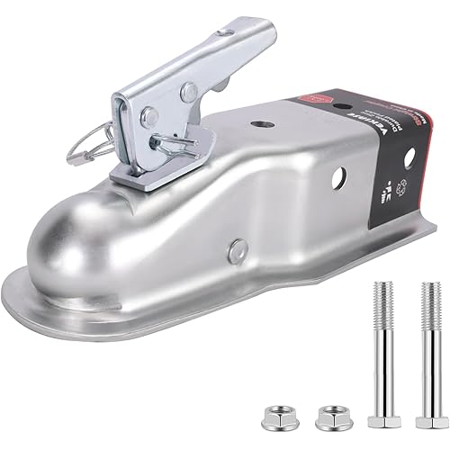 Straight Tongue (Zinc) Trailer Coupler with Hardware, Easy Remove Sticker and Instruction fit for 3" Channel, 2" Hitch Ball, 5,000 lbs, Silver