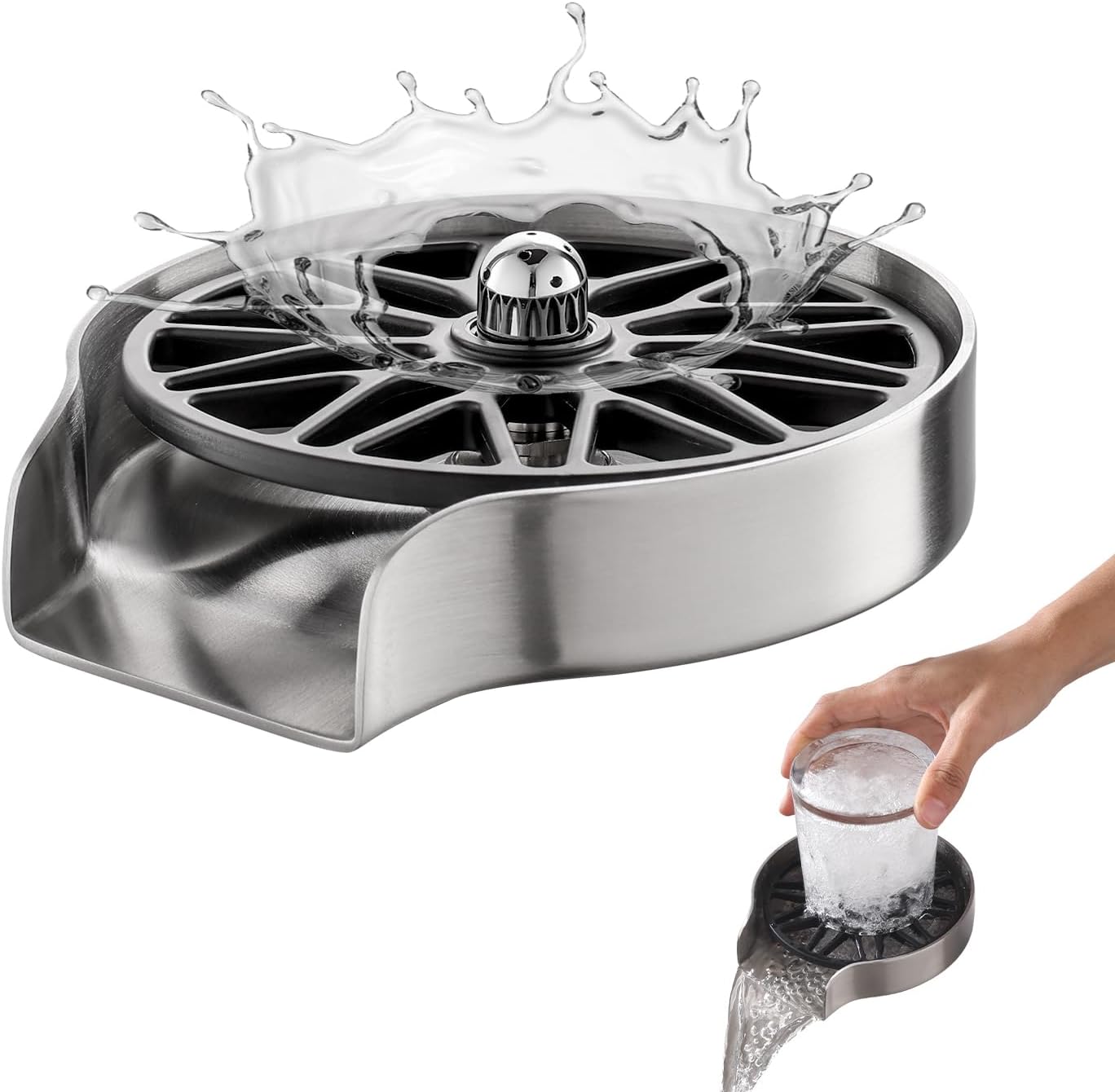 Glass Rinser for Kitchen Sink, Universal Sink Bottle Washer for Baby Bottle Glass Cup, Brushed Nickel Cup Washer for Sink, Stainless Steel