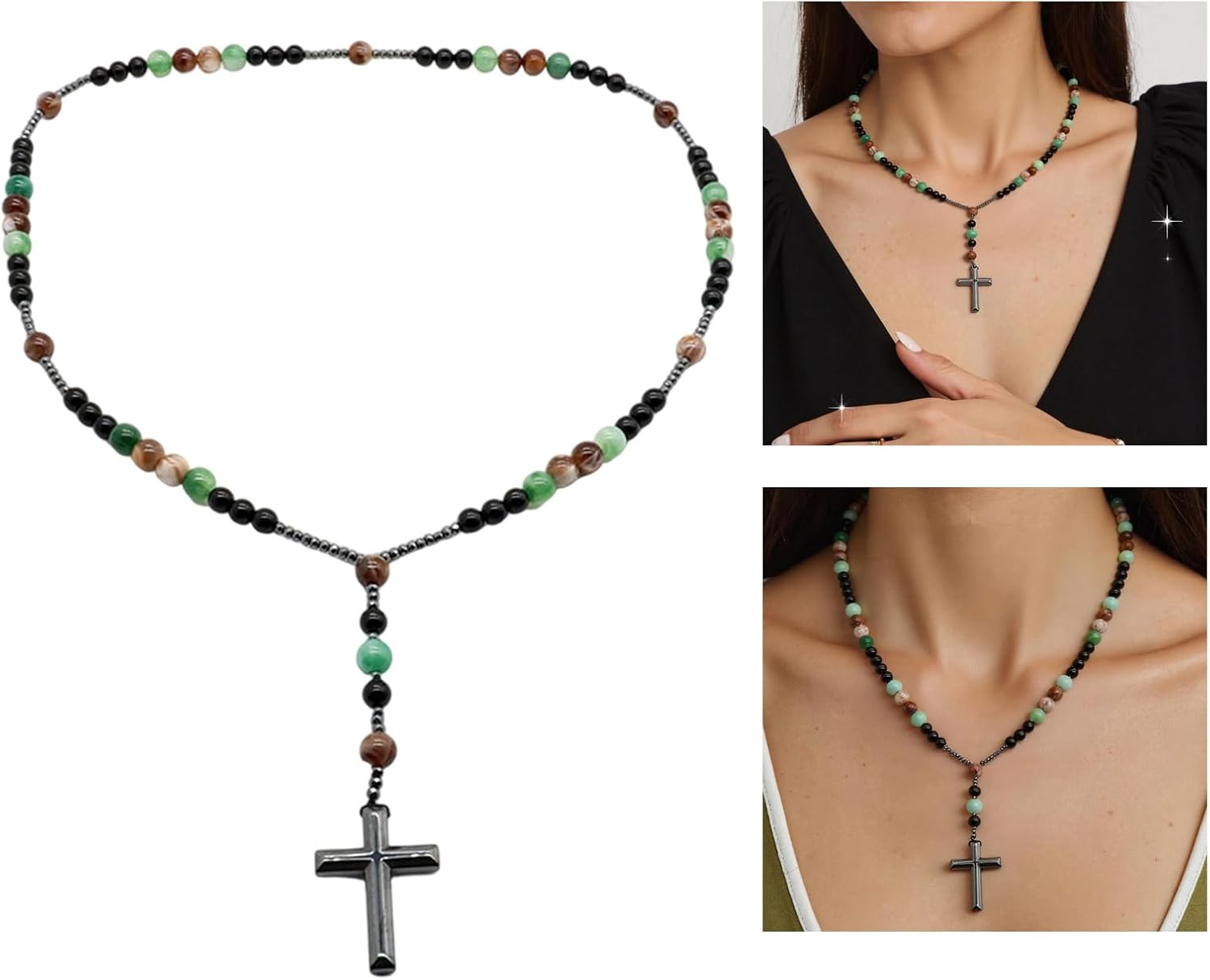 Necklace For Men, Black Mens Pendant Necklaces With 2.5mm Beaded Chain Spiritual Jewelry Gifts, 16-27 Inch - Image 2