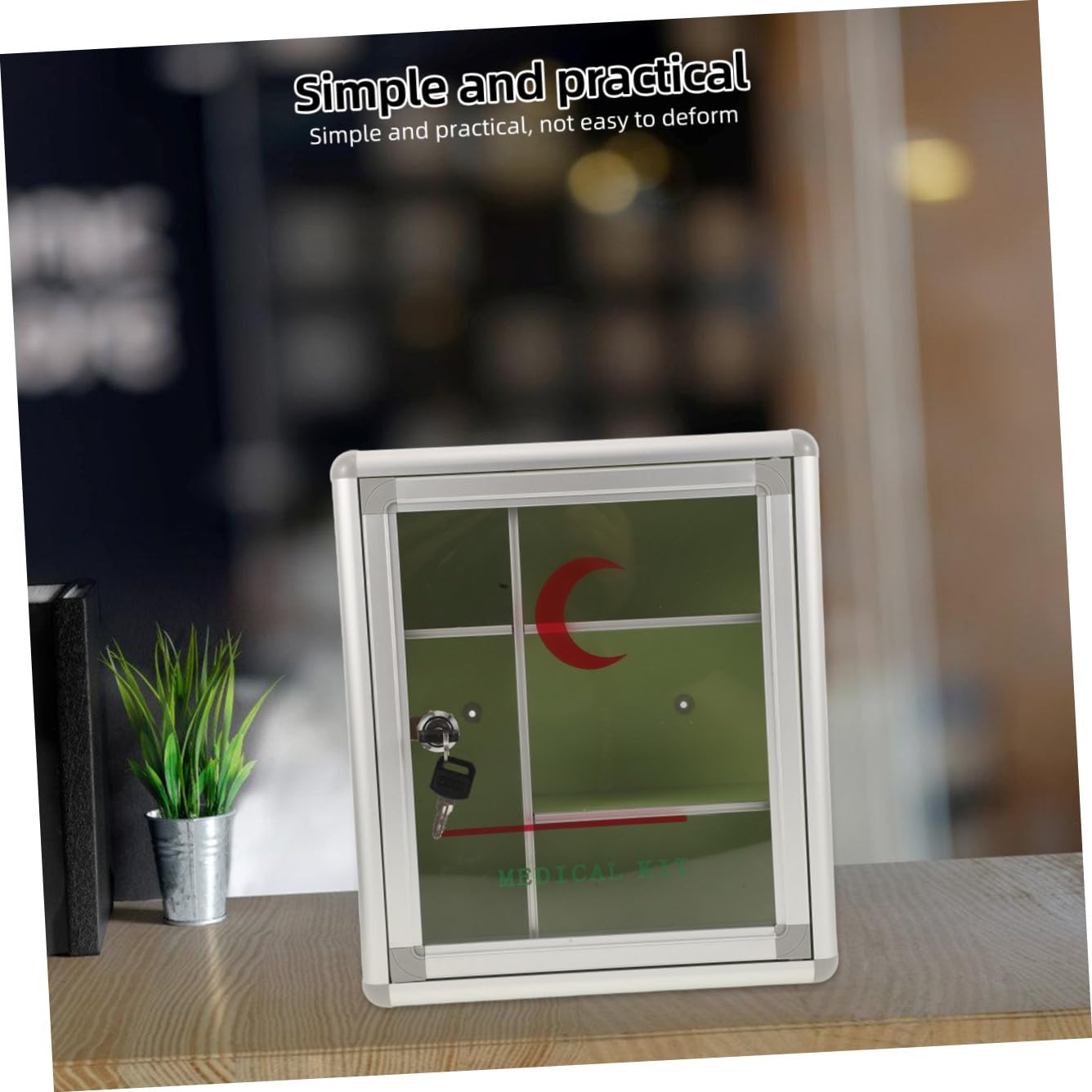 Amosfun 1 Juego Botiquín De Pared Contenedor Cerrable De Botiquín con Cerradura Organizador De Botiquin Tablero De Densidad y Aleación De Aluminio.